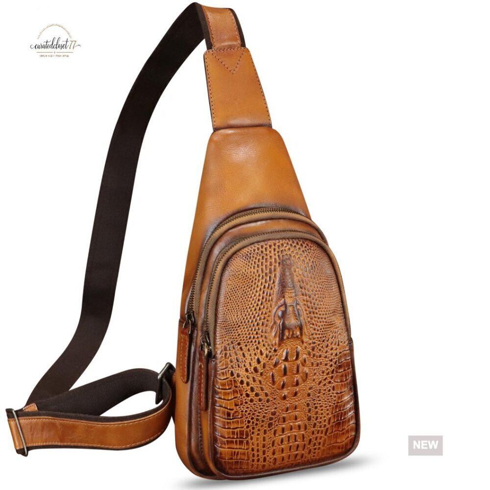 Genuine Leather Sling Backpack Adjustable Strap Crossbody Shoulder Bag